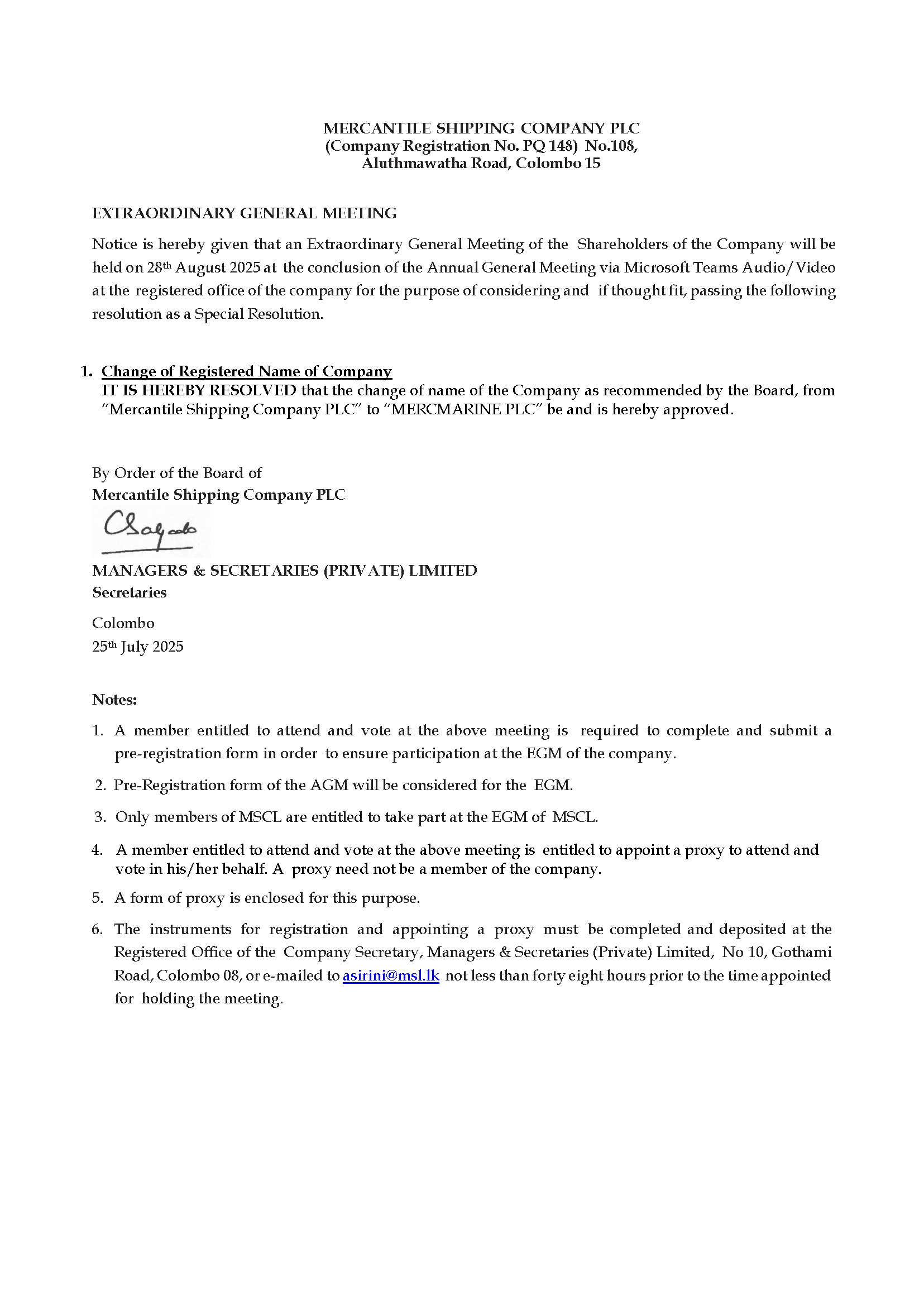 Extraordinary General Meeting